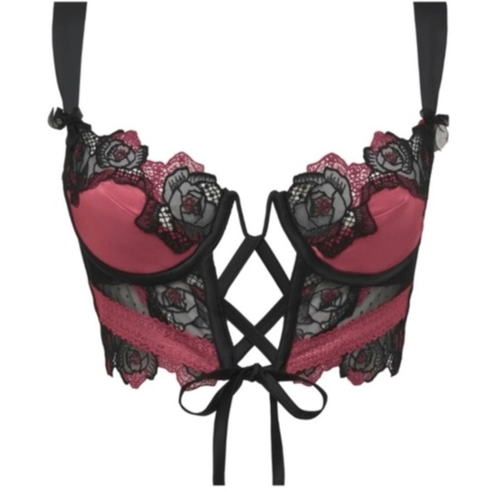 For Love And Lemons Pink and Black Lace Bustier